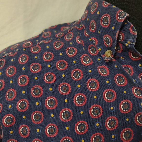 Vtg Catalina Mens Large Blue Red Floral Dots Long Sleeve Button Up Shirt - Picture 4 of 14